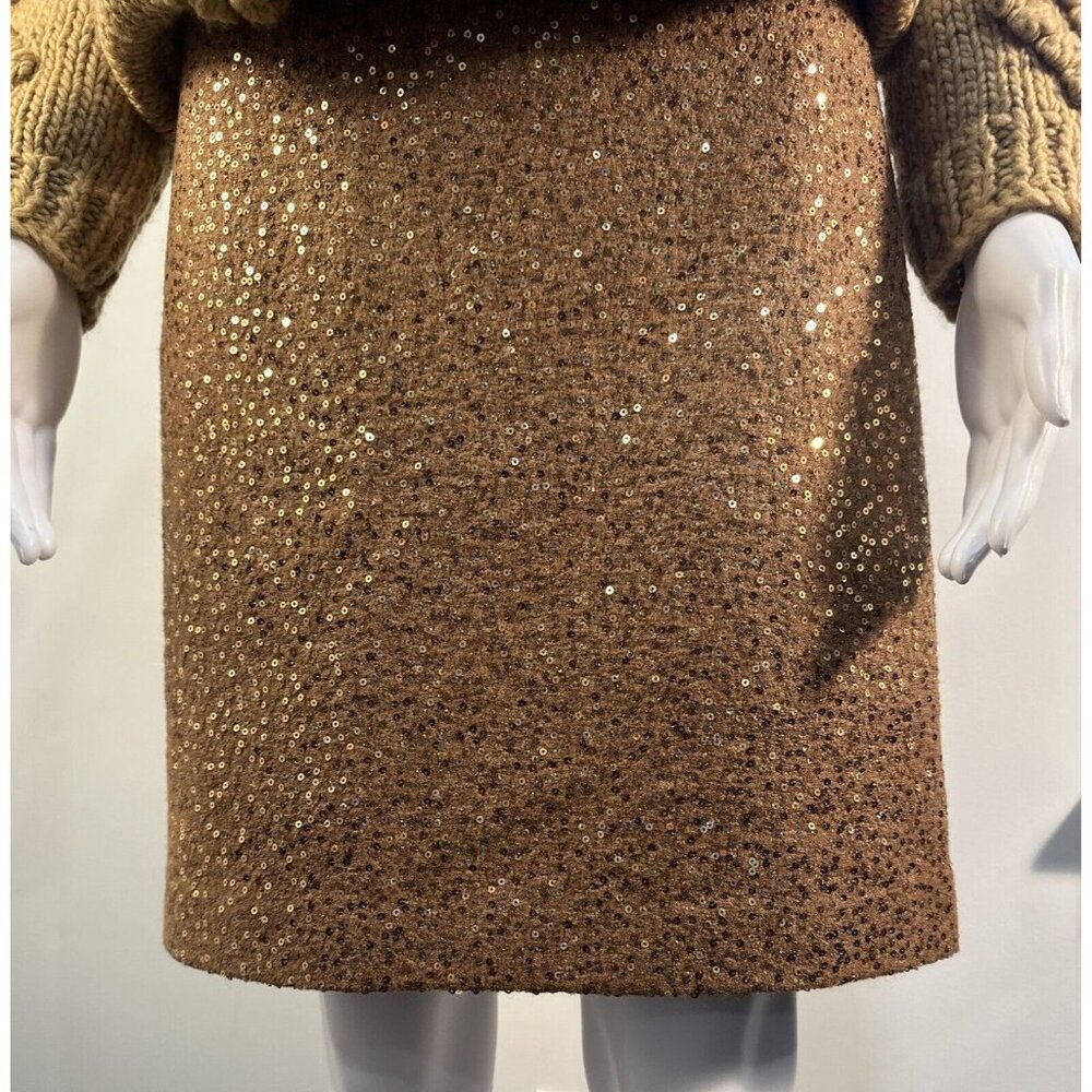 Ann Taylor LOFT Light Brown Mini Skirt With Gold Sequins Sz-6 Flirty, Unique Fun - Picture 3 of 16